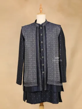 Dark Blue Embroidery Indo-Western Sherwani Suit, with Pant