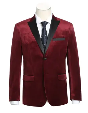 Mens Classic Velvet Fabric Tuxedo Dinner Jacket in Dark Burgundy