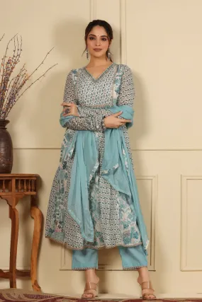 Shimmered Sky Cotton Anarkali Set