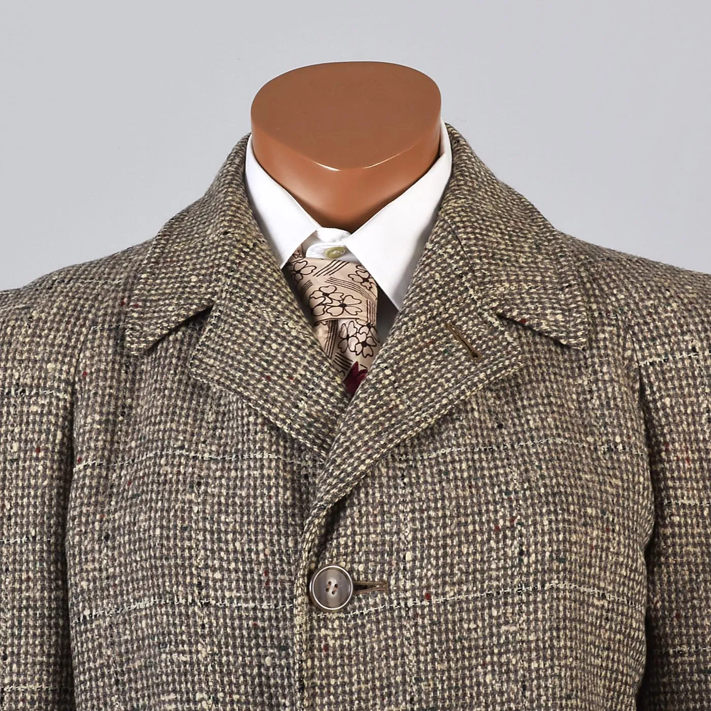 1950s Mens Chunky Wool Tweed Coat with Windowpane Fleck