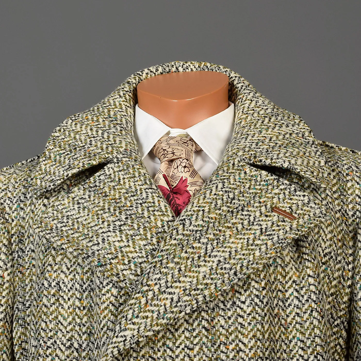 1970s Men's Cortafiel Tweed Overcoat, Double Breasted with a Belted Back