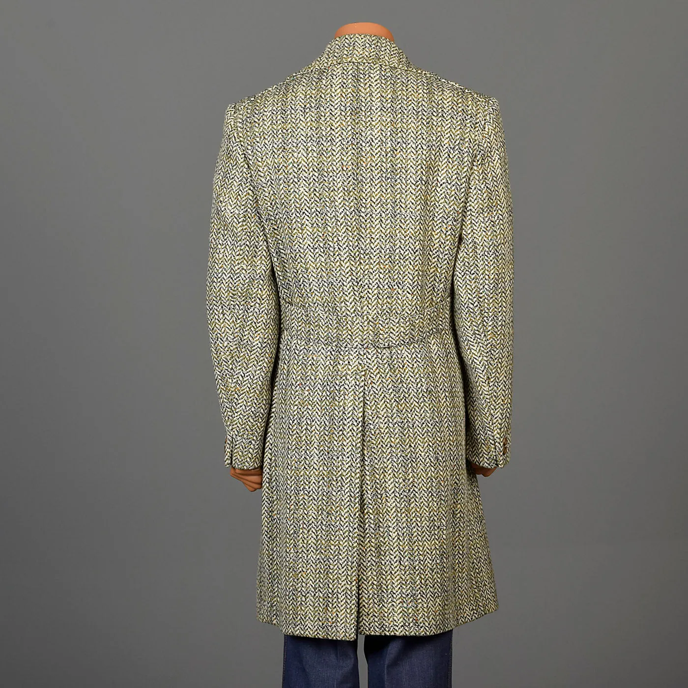 1970s Men's Cortafiel Tweed Overcoat, Double Breasted with a Belted Back