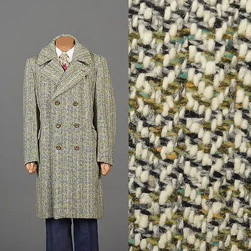 1970s Men's Cortafiel Tweed Overcoat, Double Breasted with a Belted Back