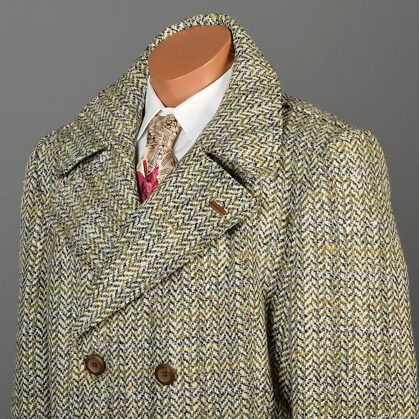 1970s Men's Cortafiel Tweed Overcoat, Double Breasted with a Belted Back