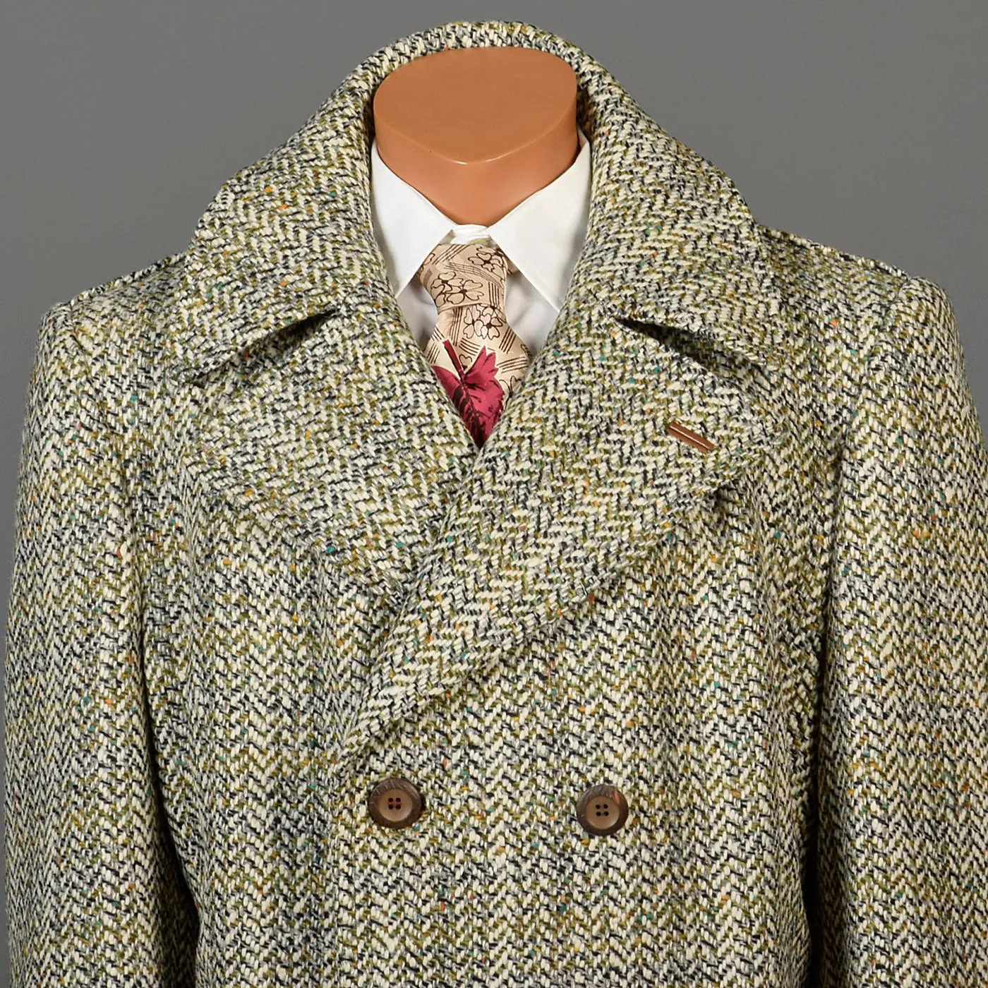 1970s Men's Cortafiel Tweed Overcoat, Double Breasted with a Belted Back