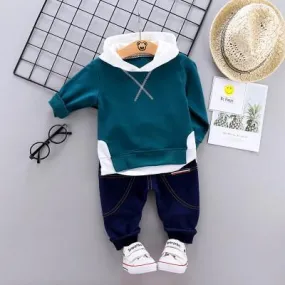 2-piece Casual Splice Hooded Sweatshirt and Pants Set Wholesale children's clothing