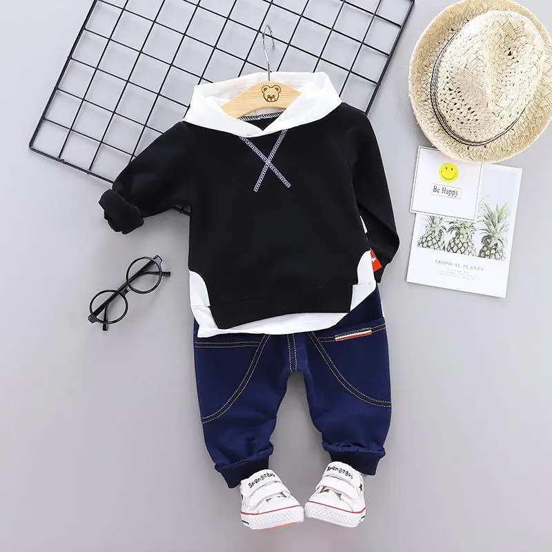 2-piece Casual Splice Hooded Sweatshirt and Pants Set Wholesale children's clothing