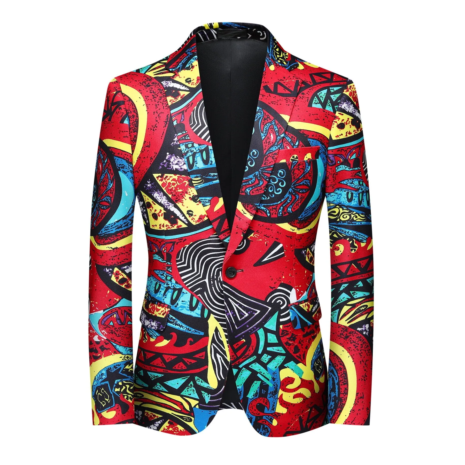 2-Piece Men's One-Button Ethnic Style Print Suit