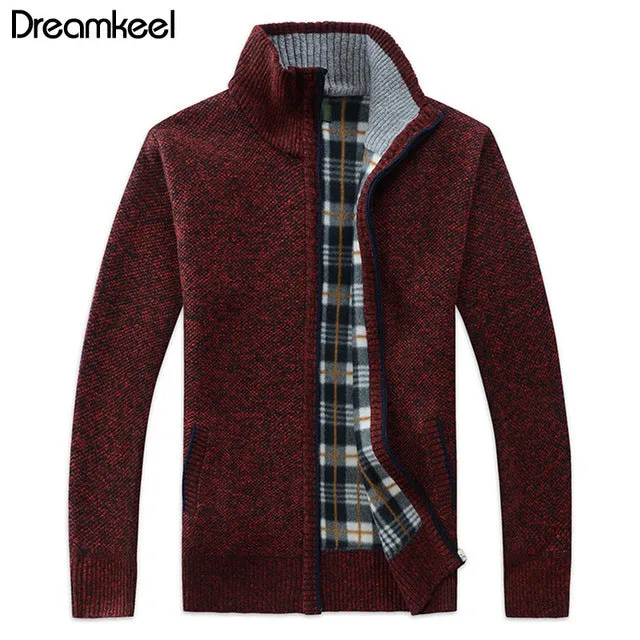 2019 spring Winter Men's Sweater Coat Faux Fur Wool cardigan Sweater Jackets Men Zipper Knitted Thick Coat Casual Knitwear Y1