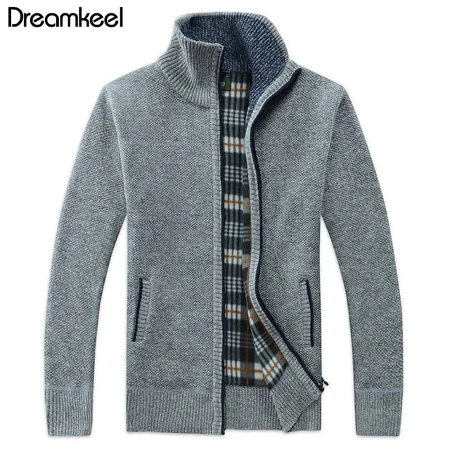 2019 spring Winter Men's Sweater Coat Faux Fur Wool cardigan Sweater Jackets Men Zipper Knitted Thick Coat Casual Knitwear Y1