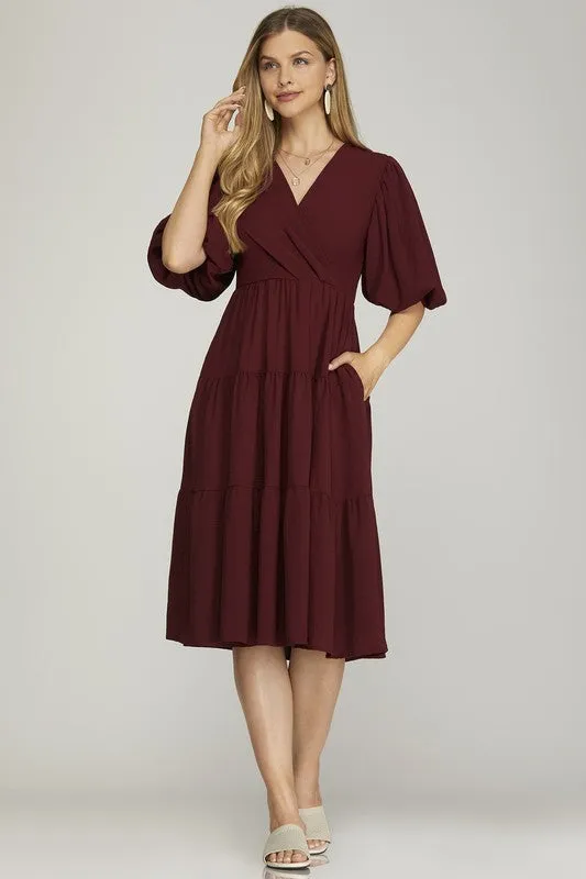 4123 Tiered Wrap Dress in Wine