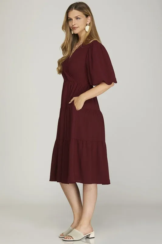 4123 Tiered Wrap Dress in Wine