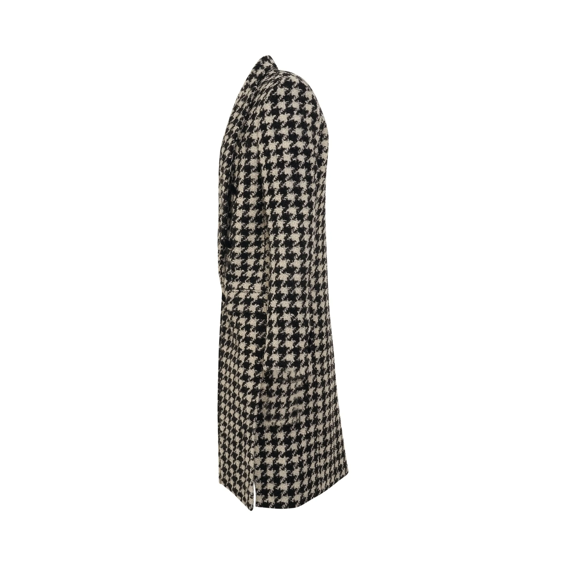 6 Button Houndstooth Tweed Coat in White/Black