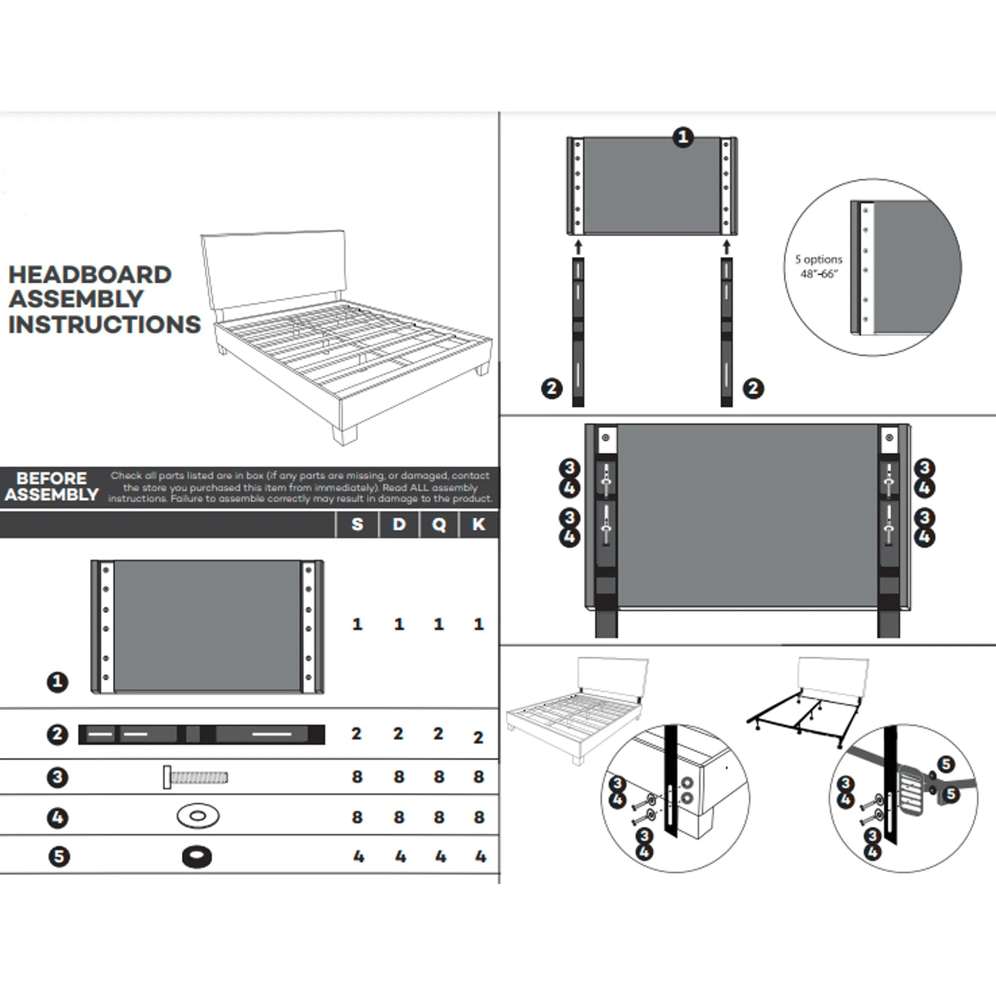 Adjustable Headbaord with 5 Positions