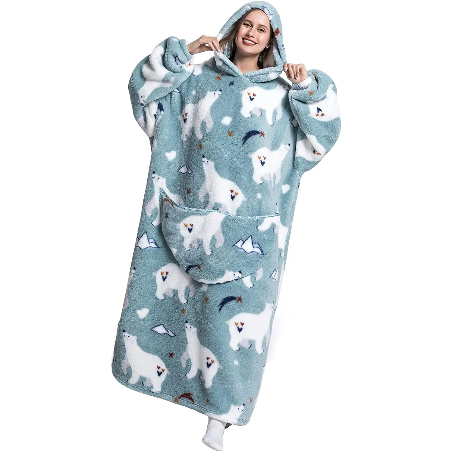 Adult Oversized Wearable Blanket Hoodie-Bear