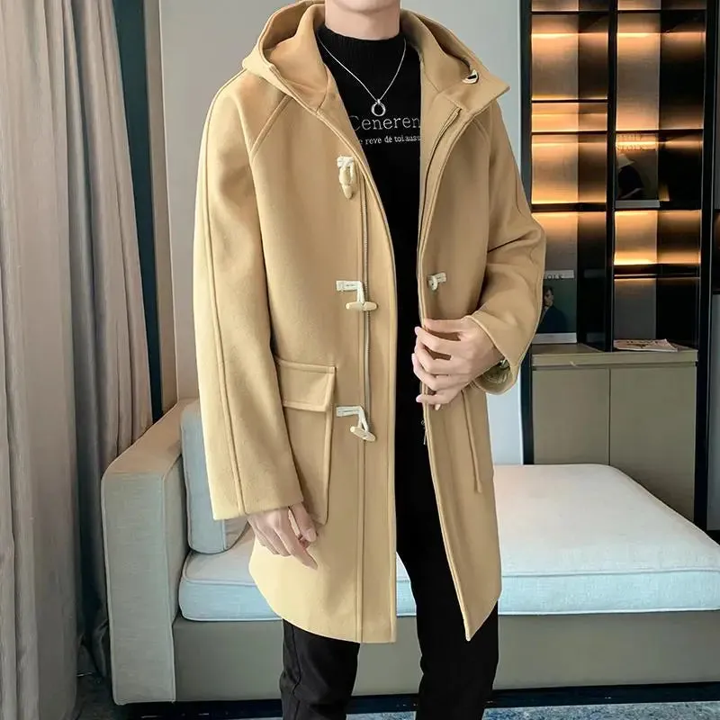 Aidase Button Hooded Men's Winter Long Coat New in Coats and Jackets Male Clothes Man Trench Clothing Woolen Overcoat 2024