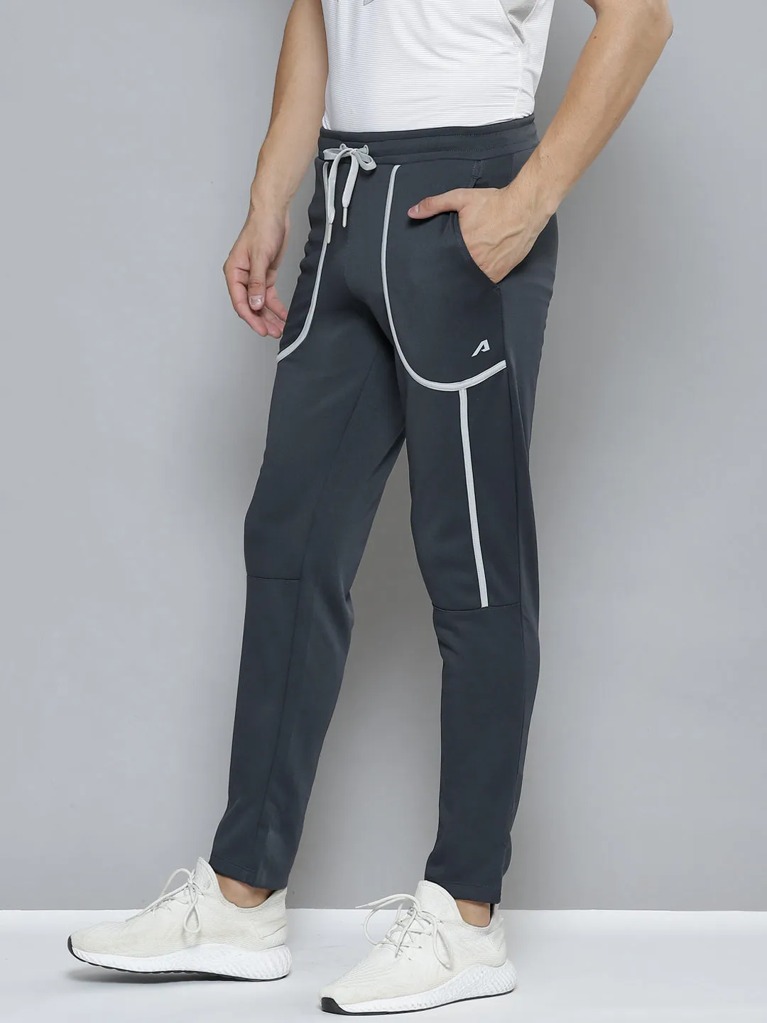 Alcis Men Charcoal Grey Solid Slim Fit Running Track Pants