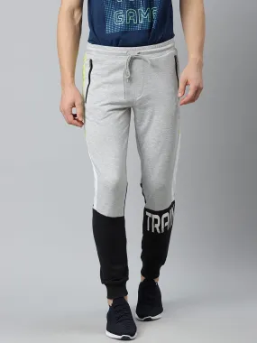 Alcis Men Grey Melange Black Colourblocked Slim Fit Joggers