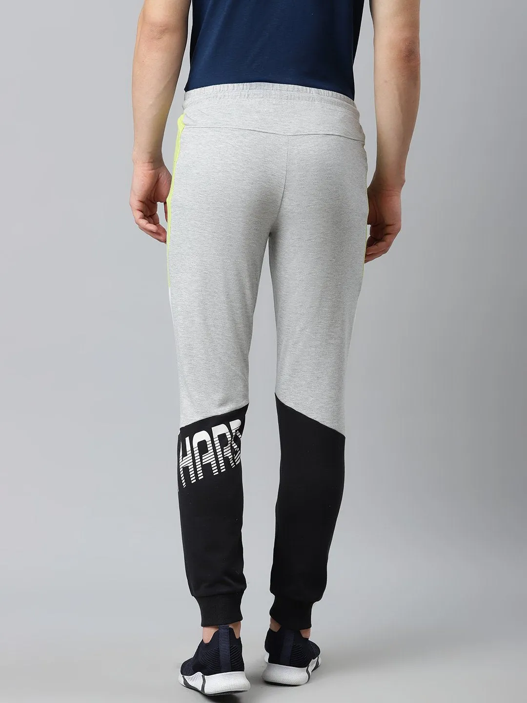 Alcis Men Grey Melange Black Colourblocked Slim Fit Joggers