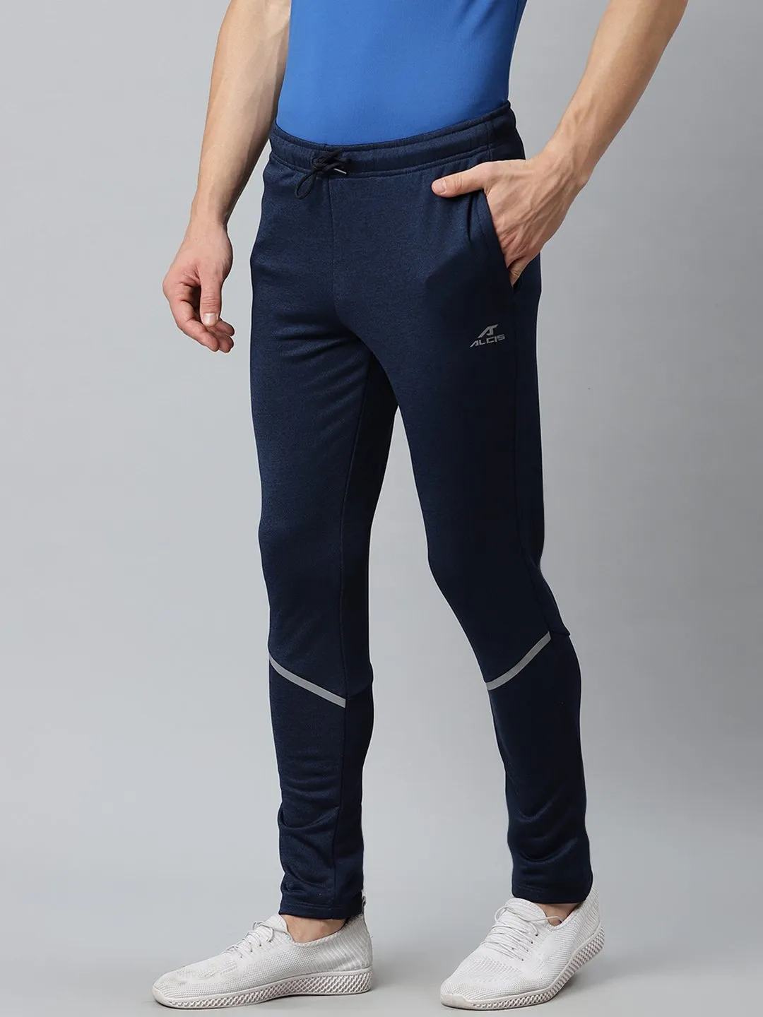 Alcis Men Navy Blue Solid Slim Fit Mid-Rise Track Pants