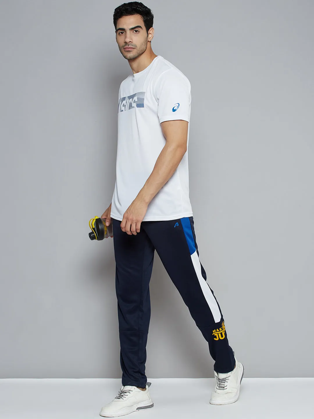 Alcis Men Navy Blue Typography Print Slim Fit Running Track Pants