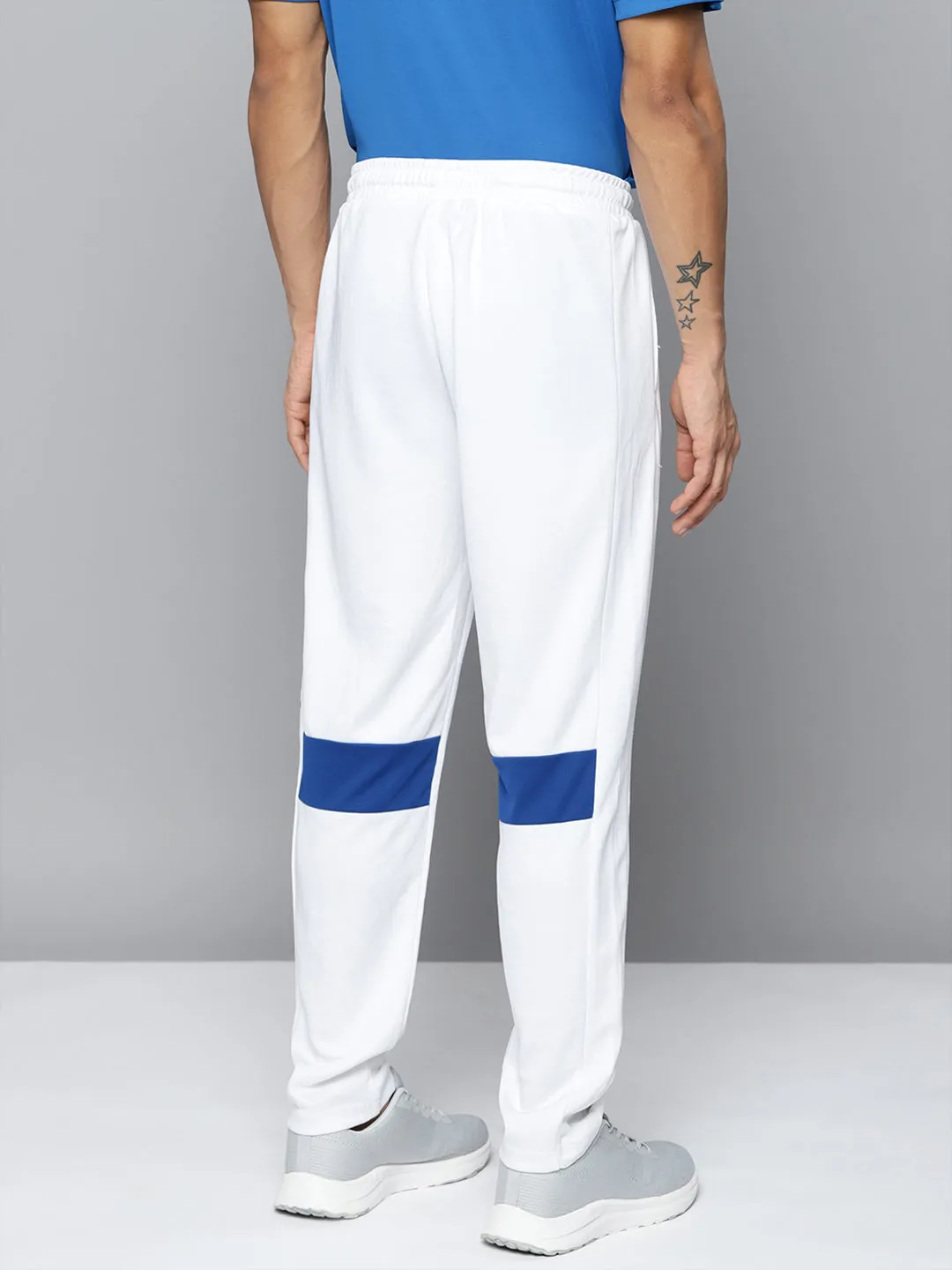 Alcis Men White Blue Solid Slim-Fit Training Track Pants with Side Taping Detail