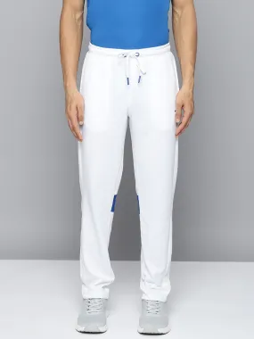 Alcis Men White Blue Solid Slim-Fit Training Track Pants with Side Taping Detail