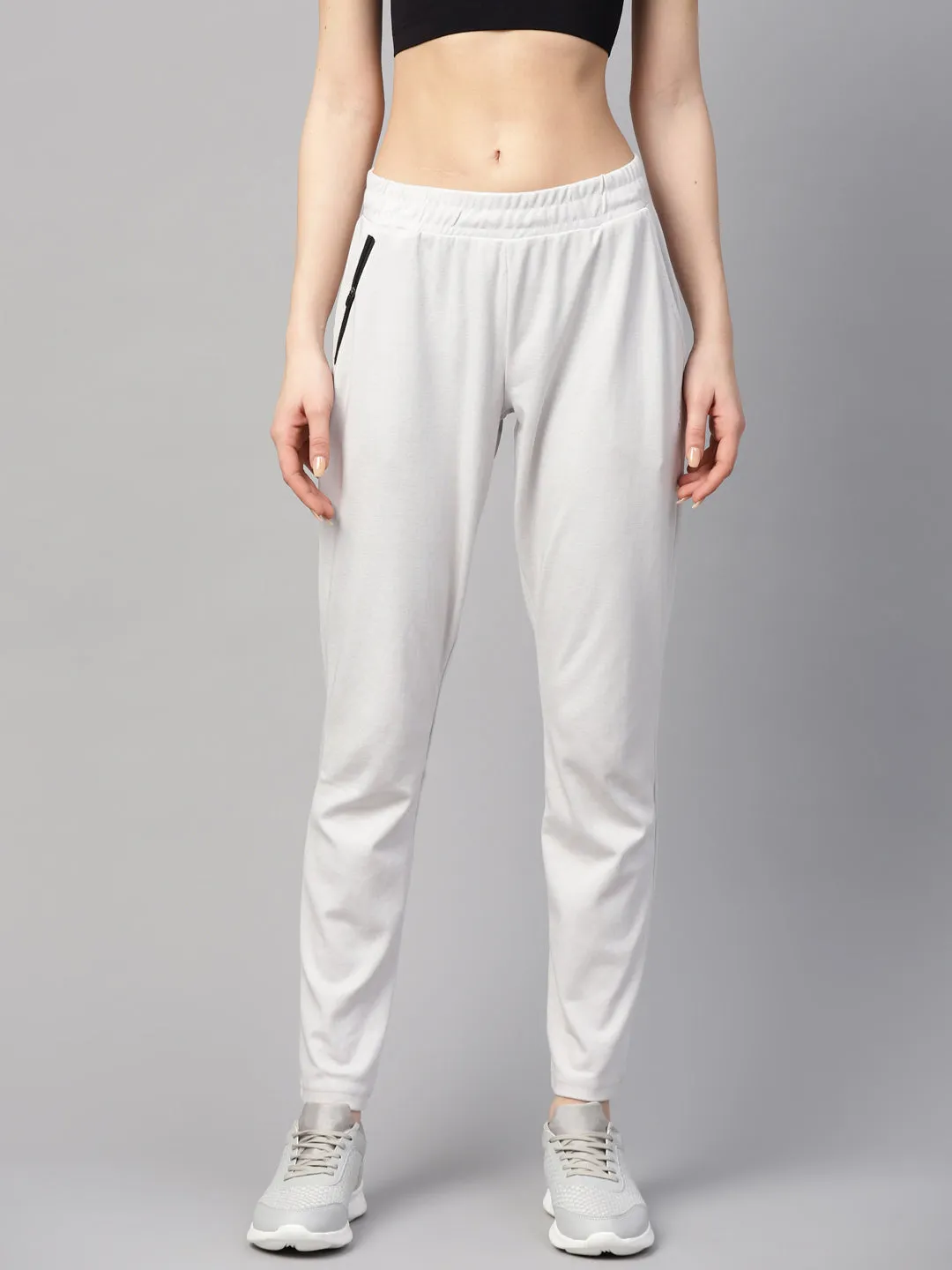 Alcis Women Off White Solid Slim Fit Track Pants