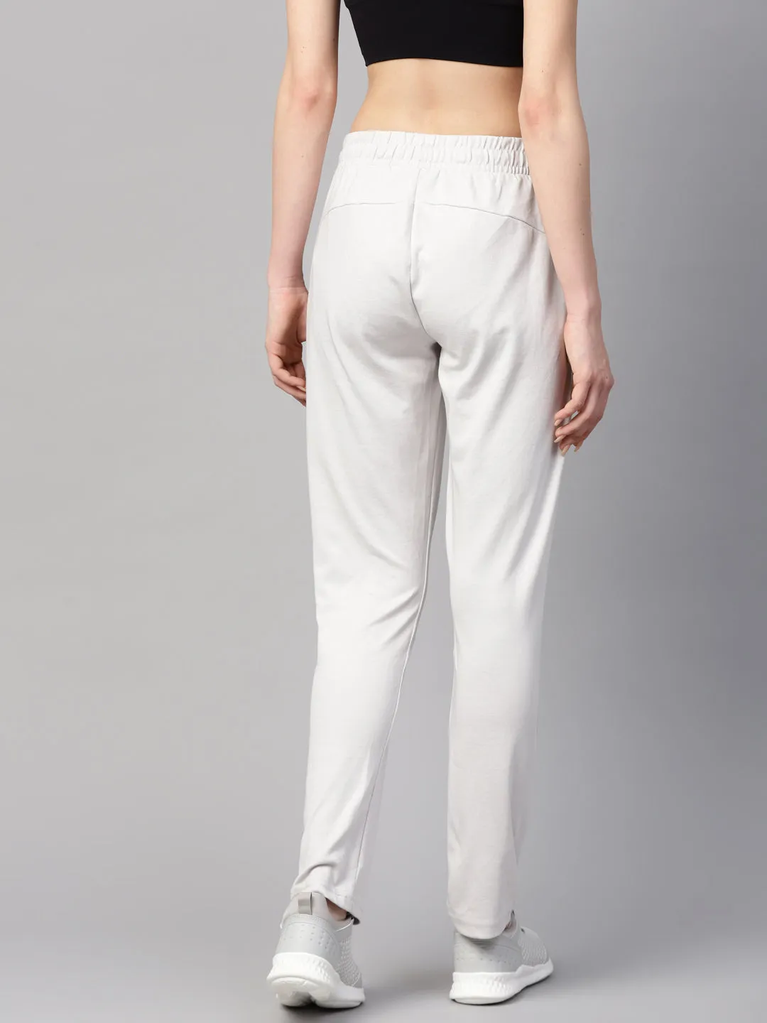 Alcis Women Off White Solid Slim Fit Track Pants