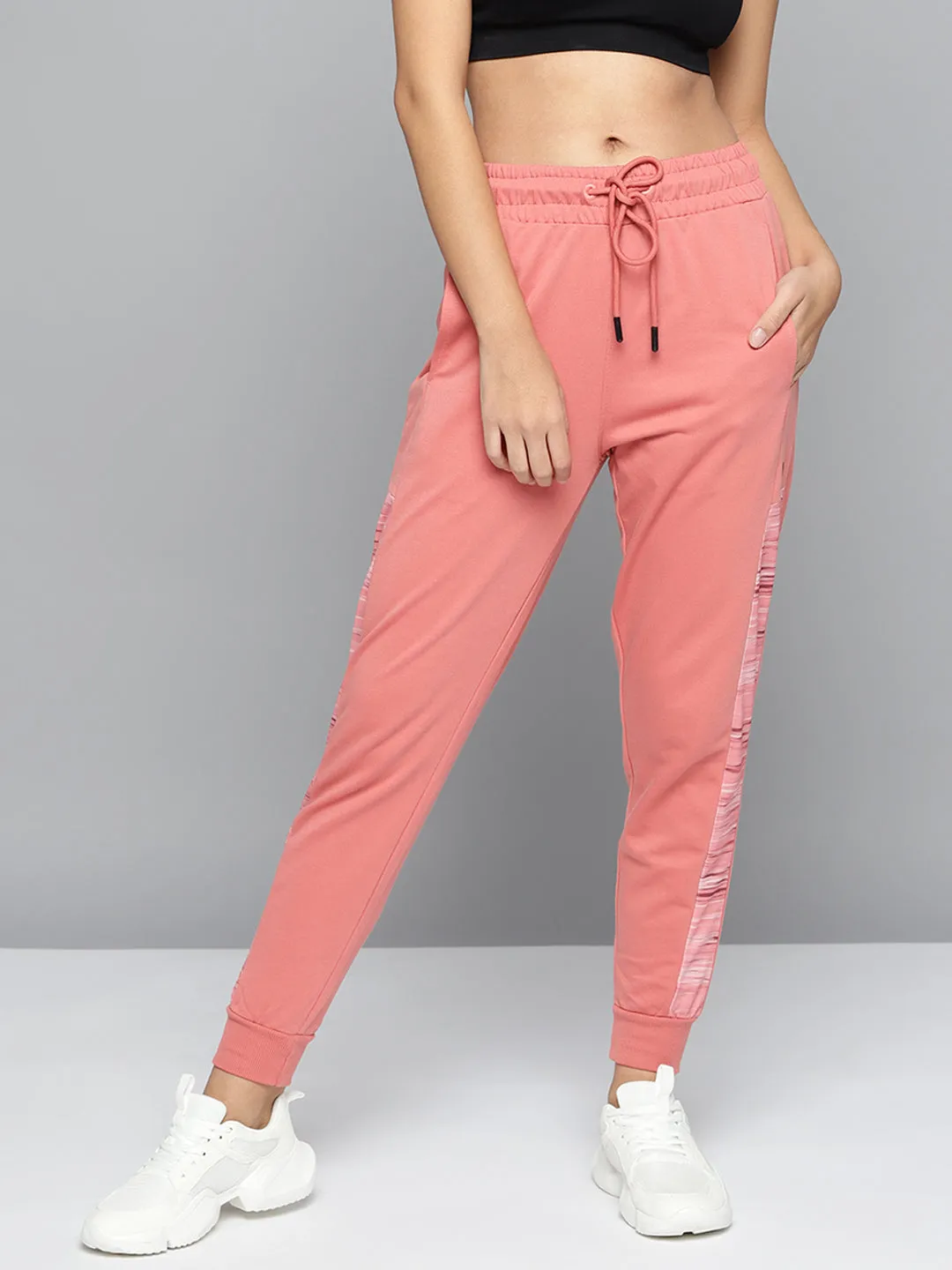 Alcis Women Peach-Coloured Solid Slim-Fit Training Joggers with Side Taping