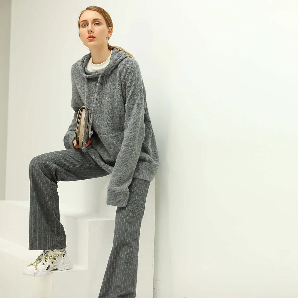 All-Around Warm Striped Grey Wool Pants