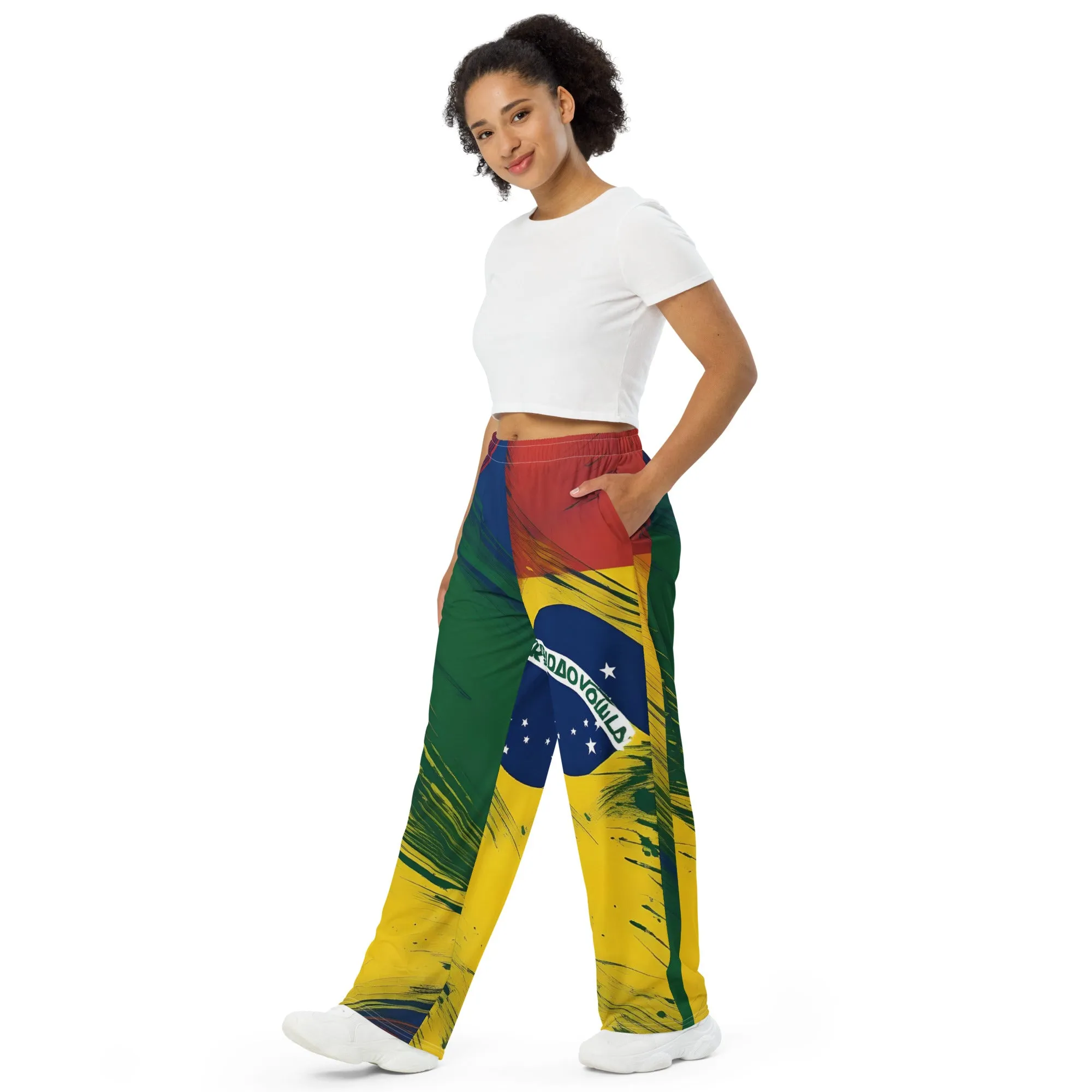 All-over print unisex wide-leg pants / Brasil pants / AI created