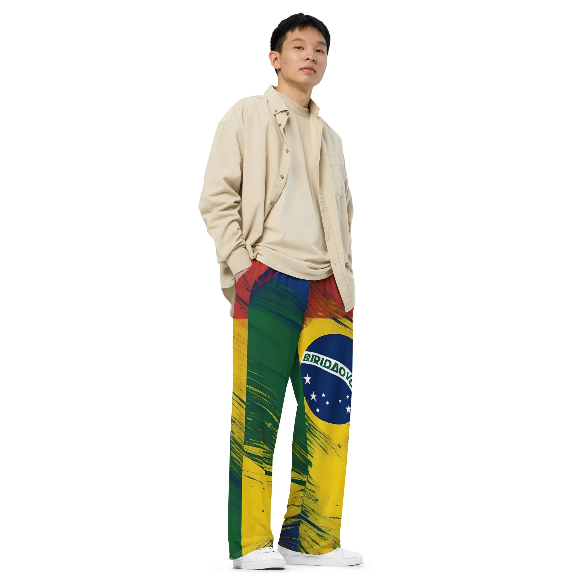 All-over print unisex wide-leg pants / Brasil pants / AI created