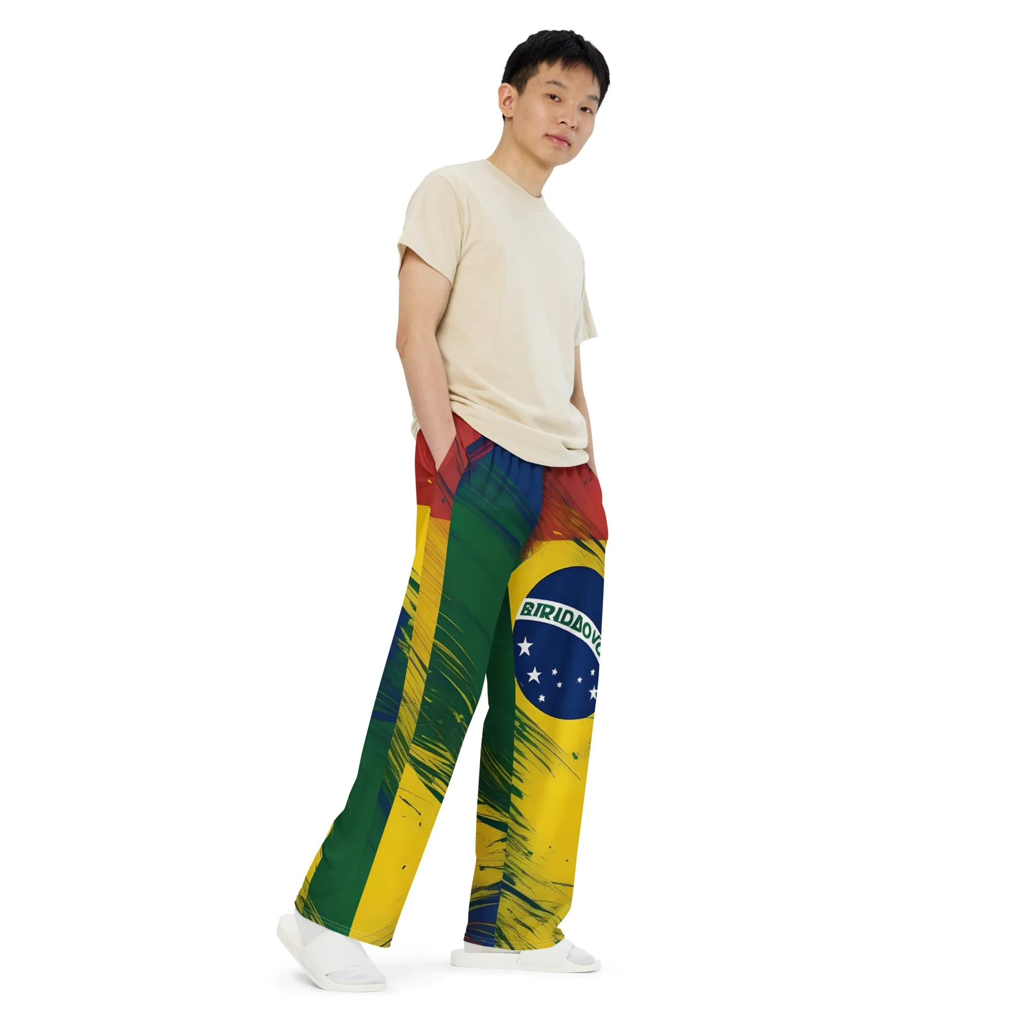 All-over print unisex wide-leg pants / Brasil pants / AI created