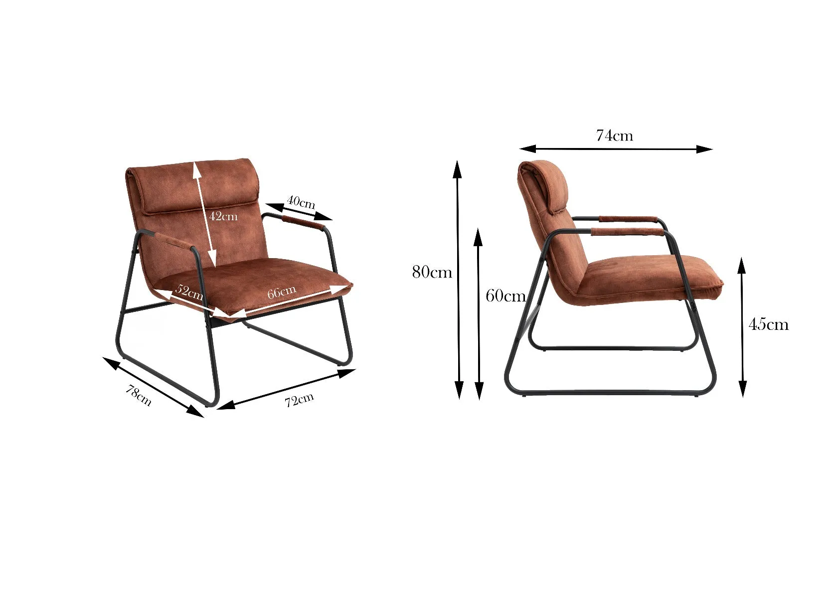 Amber Brown Polyester Upholstered Armchair Lounge Chair with Sled Base