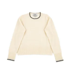 Autumn Cashmere Girls Ivory/Black Trim Crew Sweater