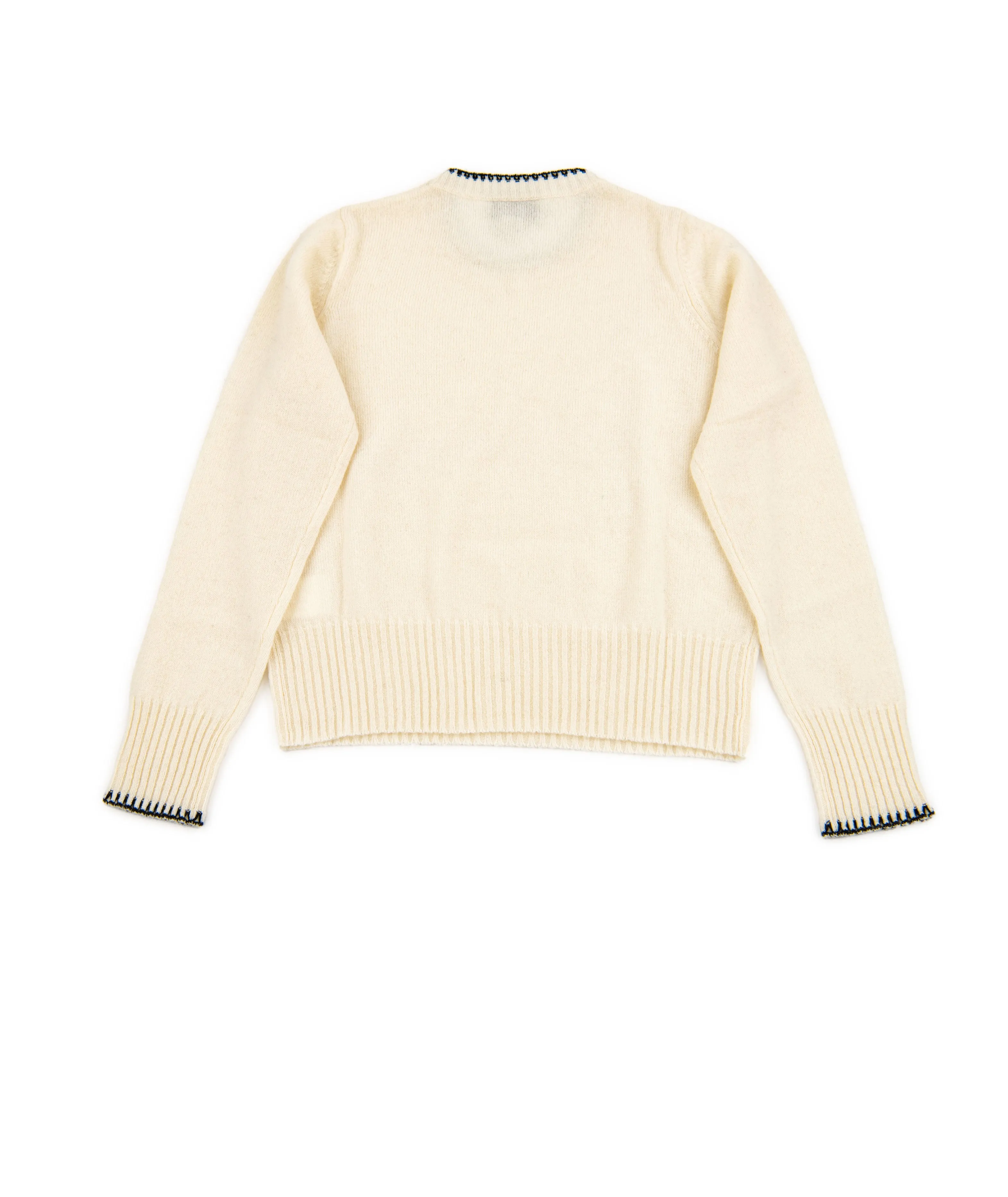 Autumn Cashmere Girls Ivory/Black Trim Crew Sweater