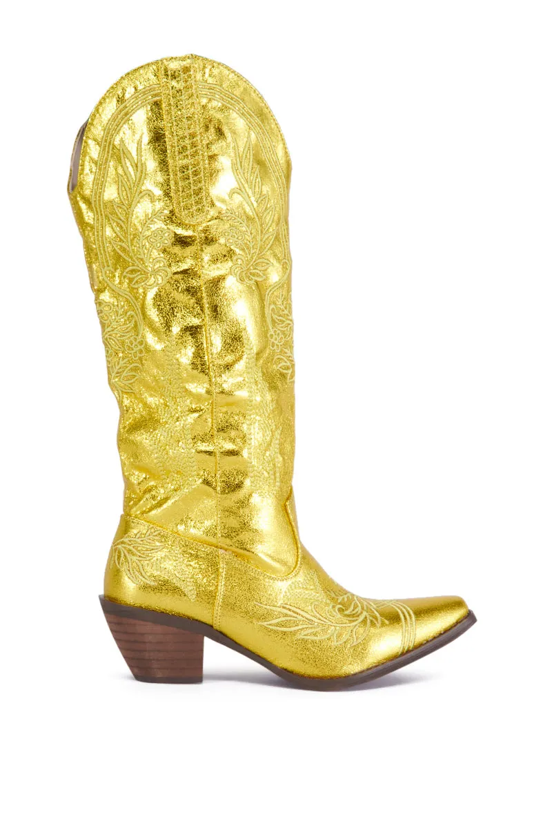 AZALEA WANG AYANNA GOLD COWBOY BOOT