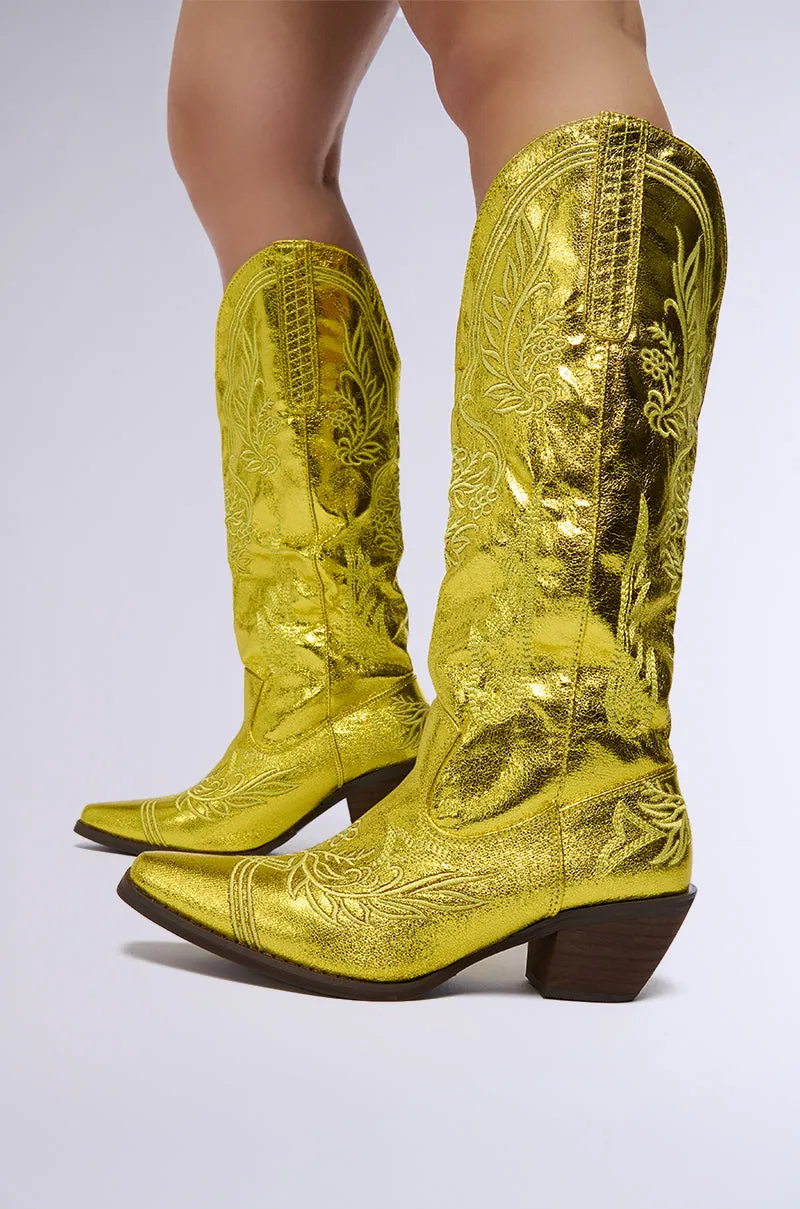 AZALEA WANG AYANNA GOLD COWBOY BOOT