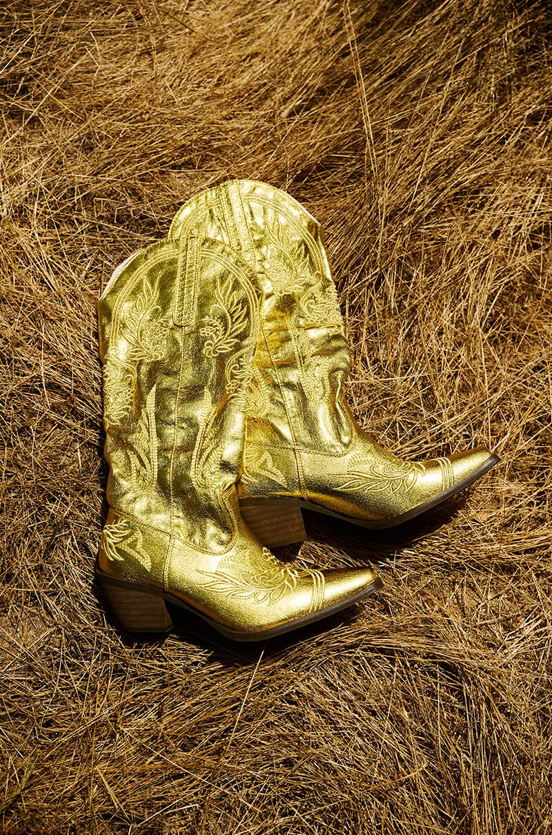 AZALEA WANG AYANNA GOLD COWBOY BOOT