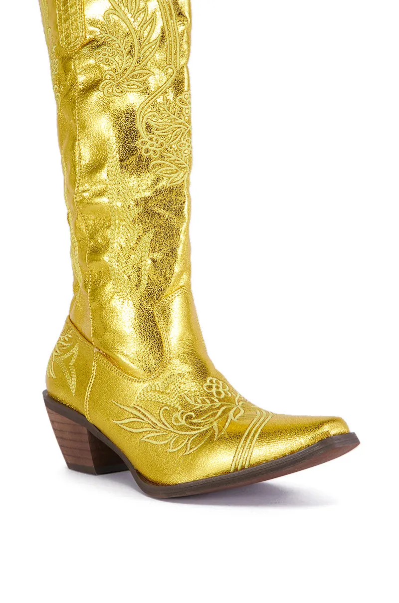 AZALEA WANG AYANNA GOLD COWBOY BOOT