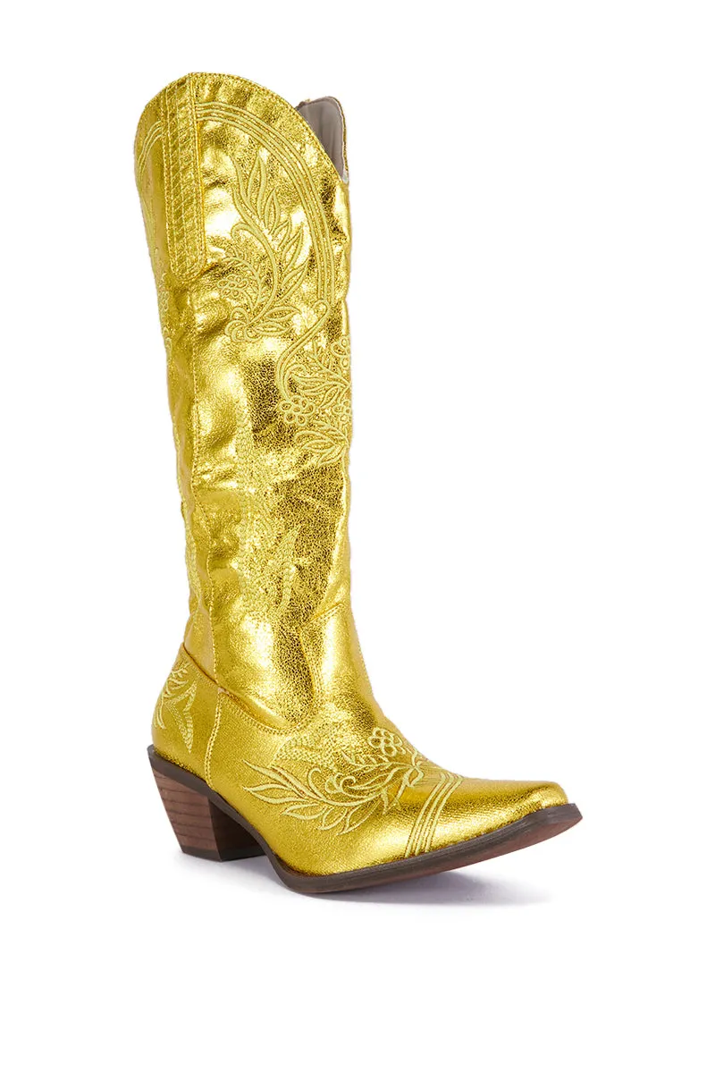 AZALEA WANG AYANNA GOLD COWBOY BOOT