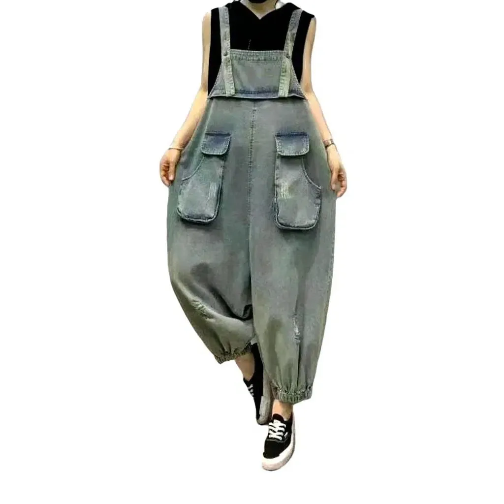 Baggy ripped jean overall for women