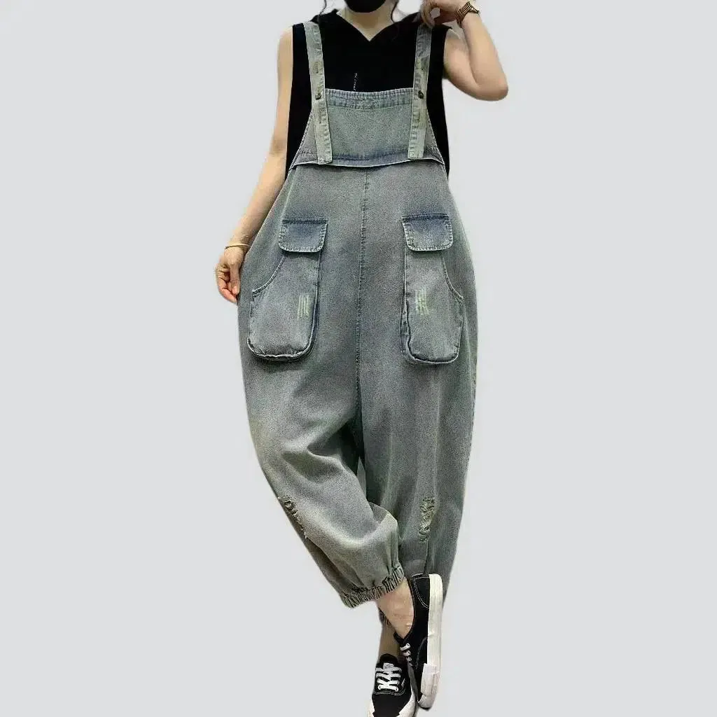 Baggy ripped jean overall for women