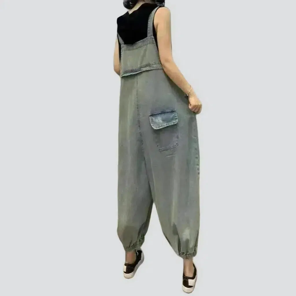 Baggy ripped jean overall for women