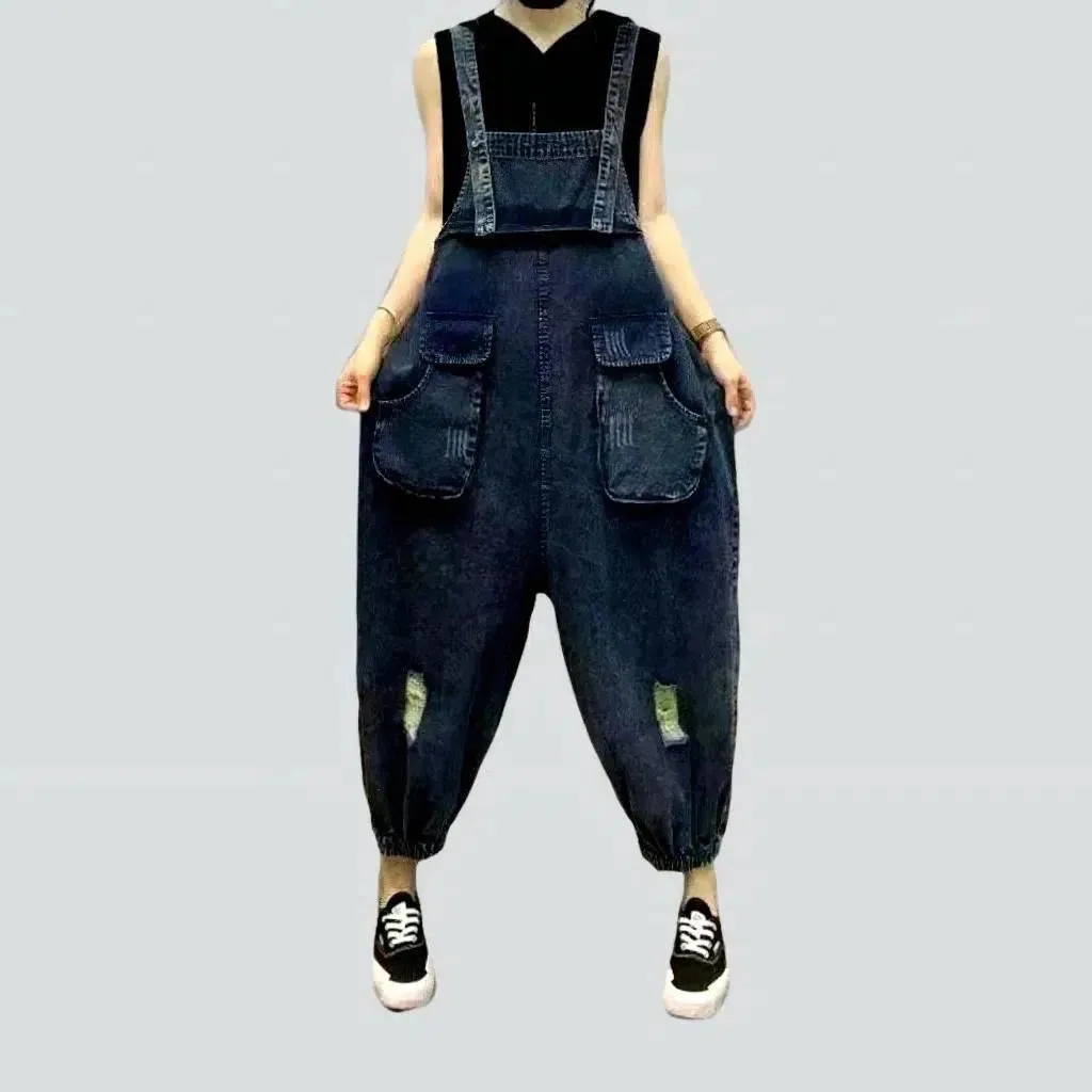 Baggy ripped jean overall for women