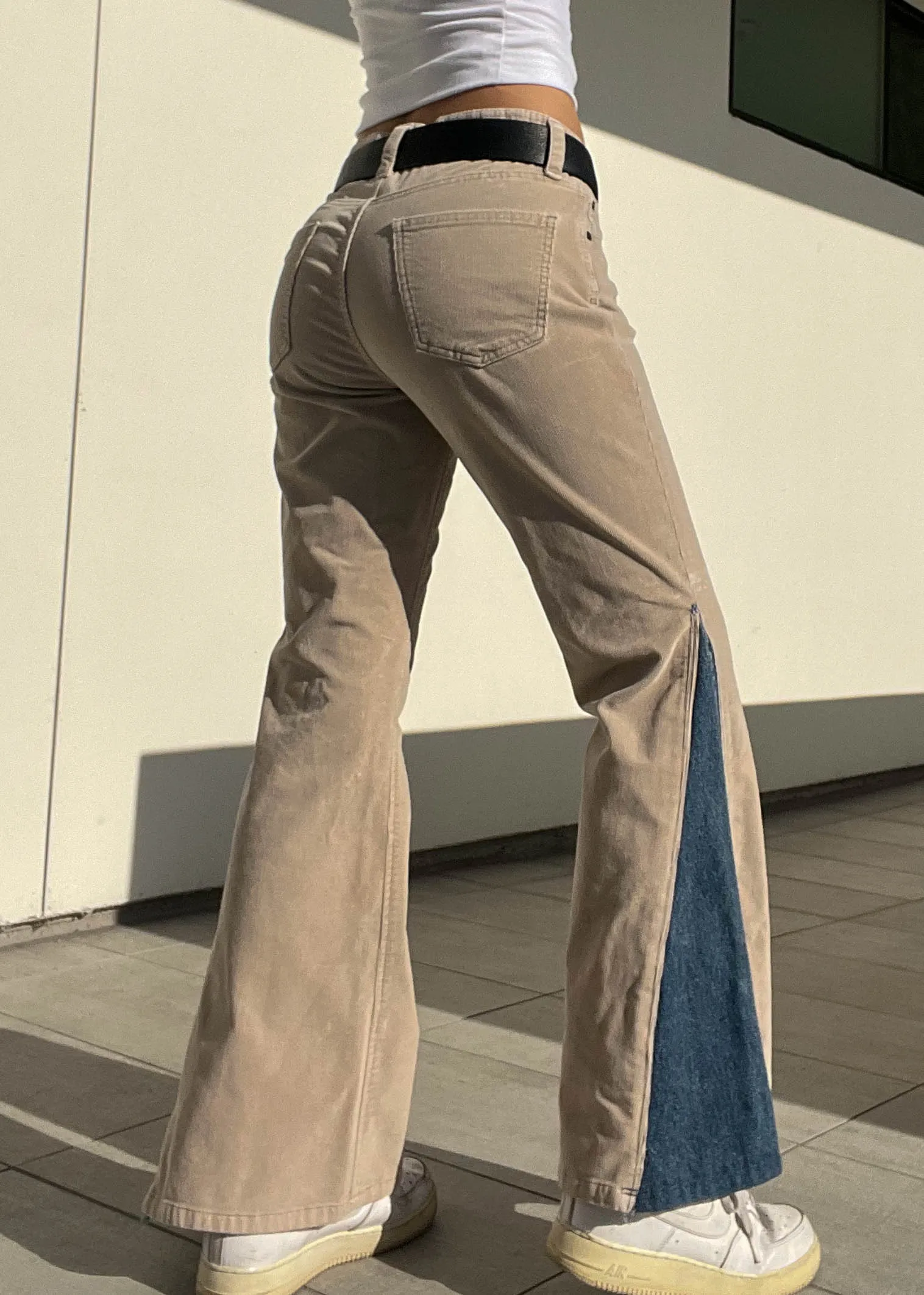 Beige Cord & Blue Denim Flares (M)