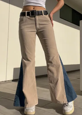 Beige Cord & Blue Denim Flares (M)