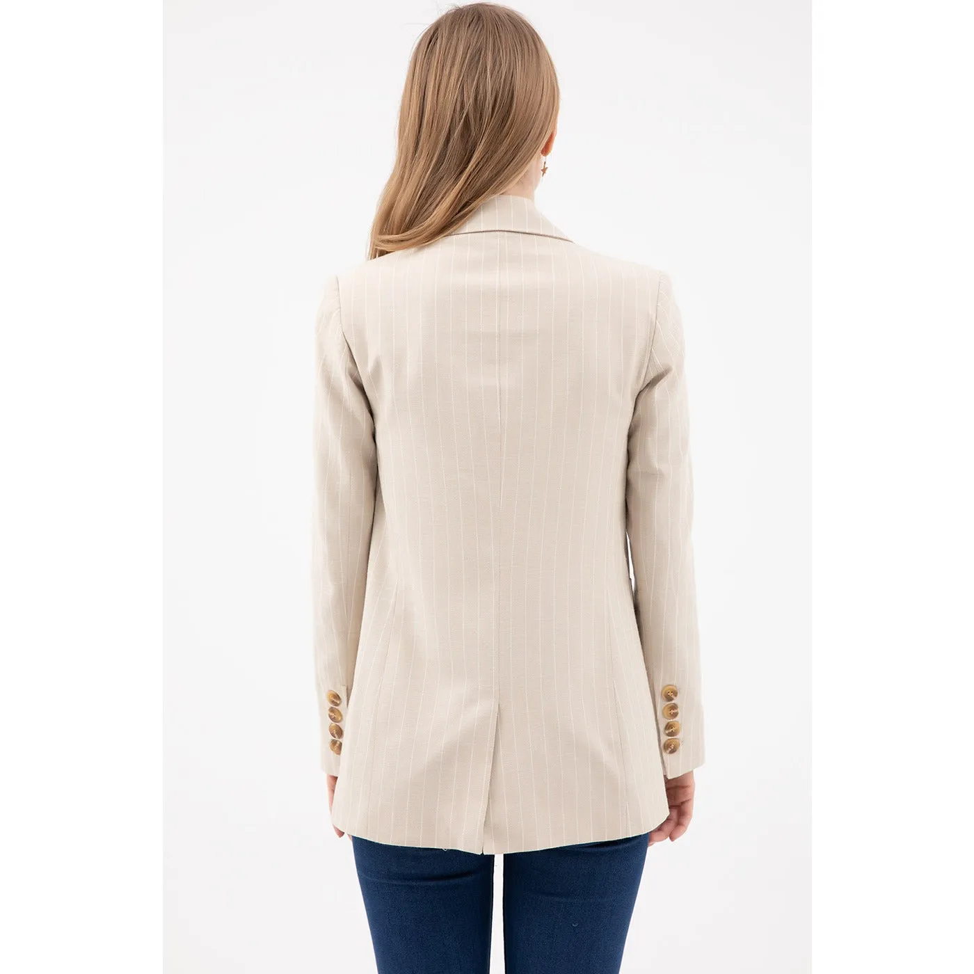 Beige Striped Blazer Jacket