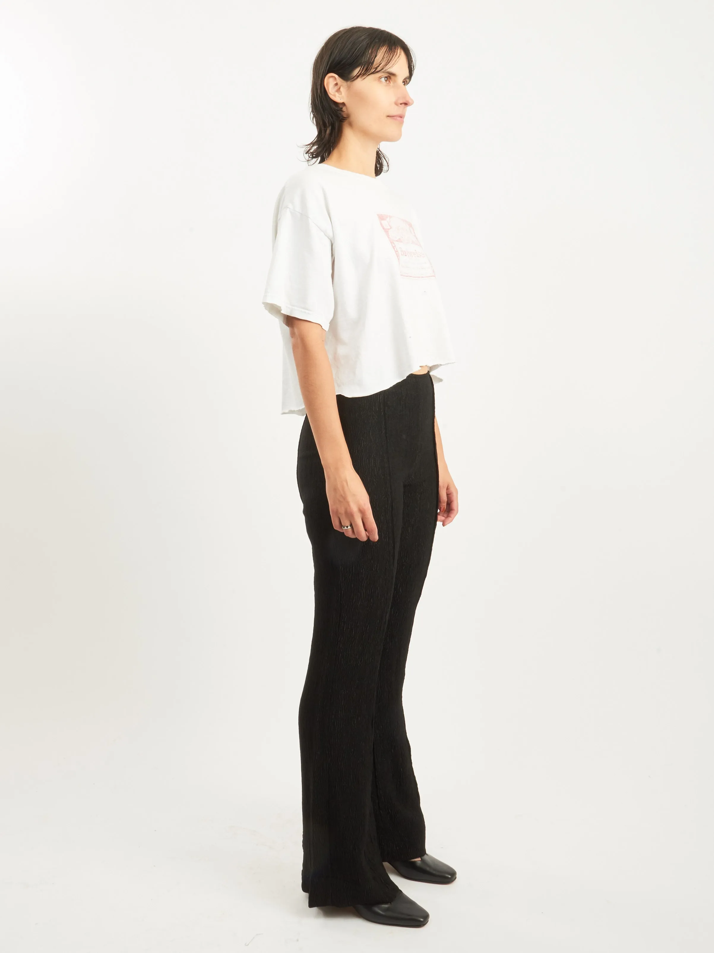 Black Viscose Stretch Crepe Flared Pants